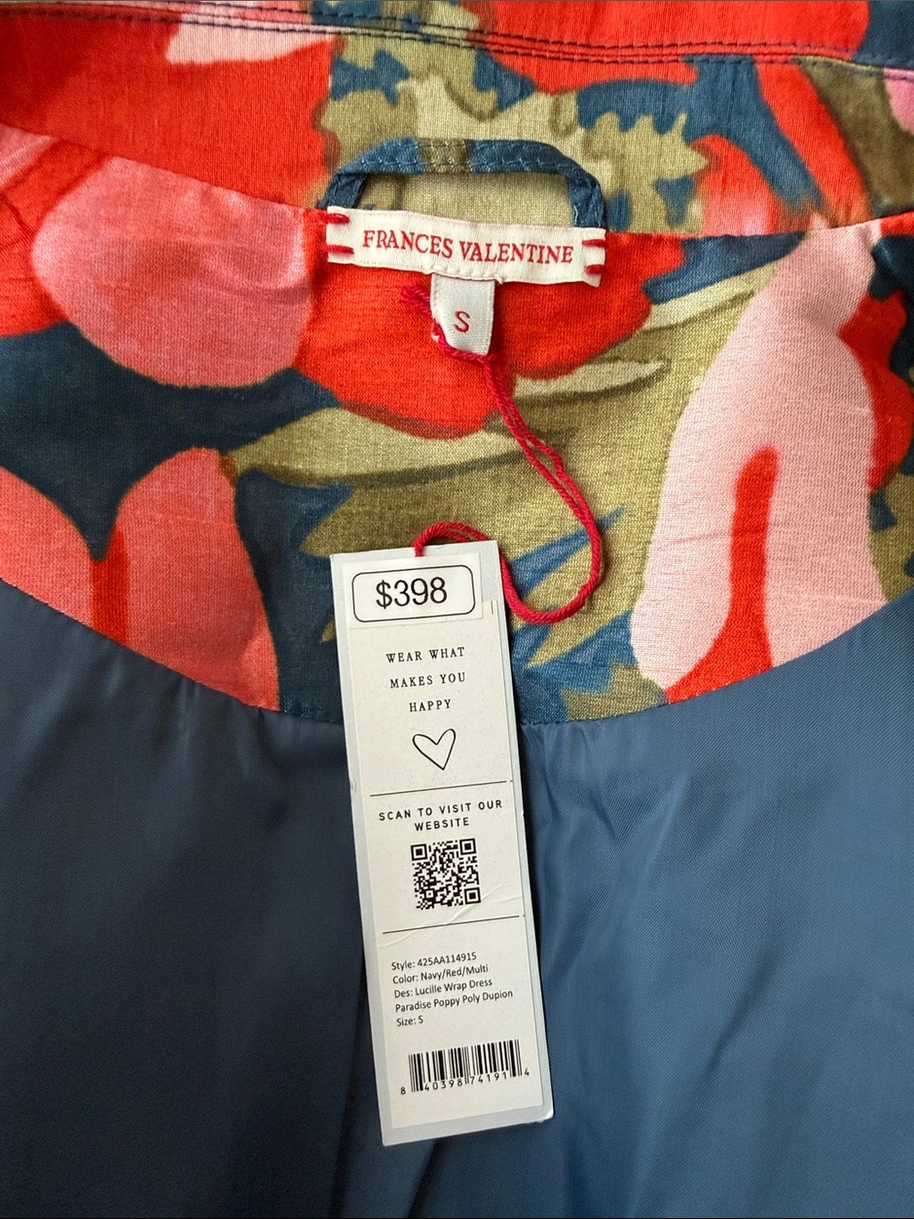 Frances Valentine New York Lucille Wrap Dress Paradise Poppy Size Small Navy Red - Picture 14 of 16